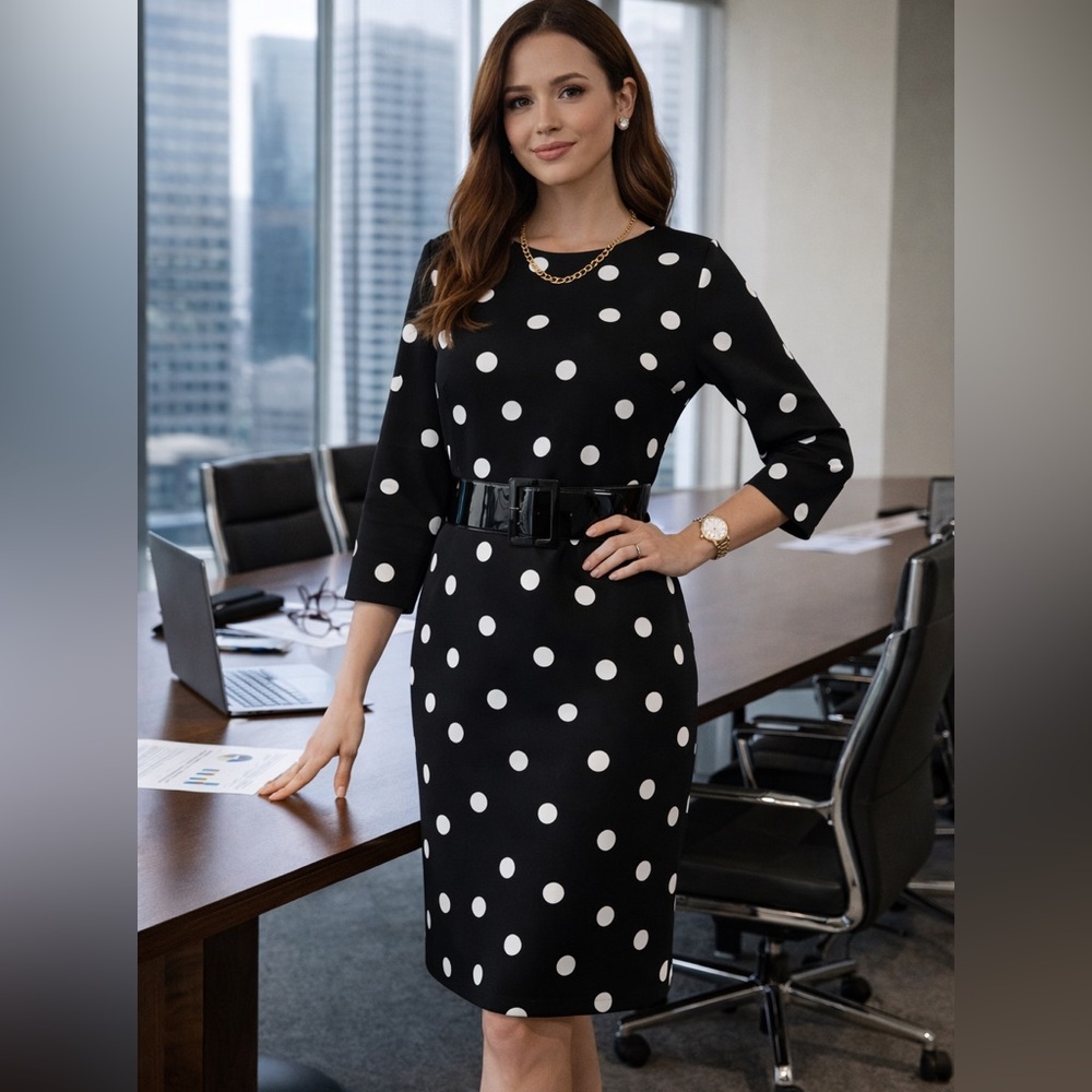 Worthington Black & White Polka Dot Scuba Sheath Dress – Size 14